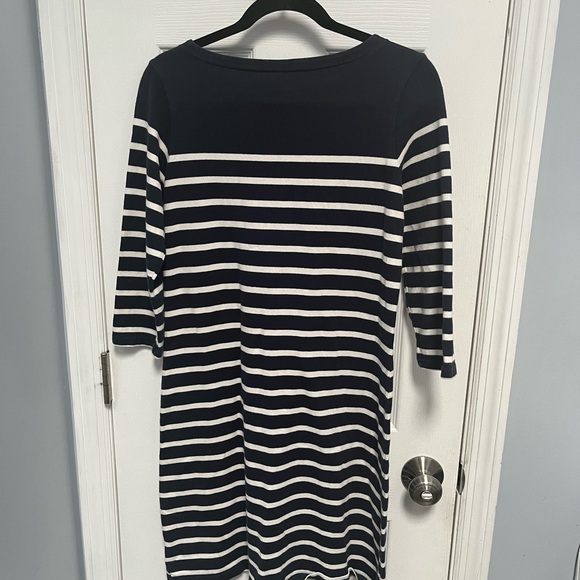 LL Bean Dress S Reg Navy White Heritage Striped Cotton Nautical Mariner Small - Picture 9 of 14